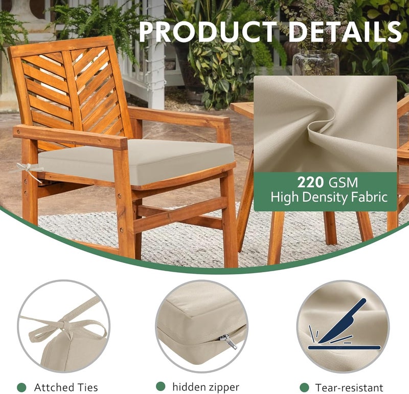 Summsun Outdoor Chair Cushions Set of 2: Waterproof & Fade Resistant Seat Cushion for Patio Furniture - 18.5 x 16 x 2 Inch Chair Pads with Ties and Hidden Zipper - Patio Chair Cushion Replacement, Beige - Image 4